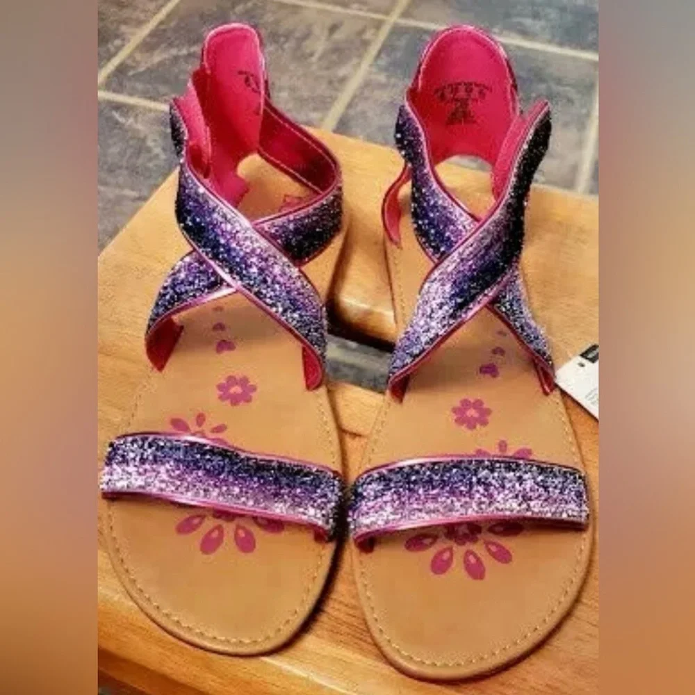 Wonder Kids Bongo Girl's Gladiator Purple Sparkle Sandals  Size: 4